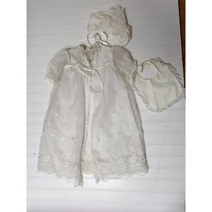 Vintage Madonna Christening Baptism Gown Dress Embroidered 5 Piece set 0-6 month